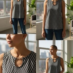 Geometric Black and Gray Women's Top